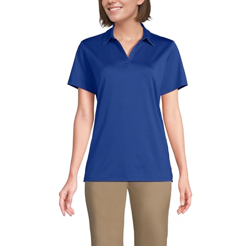 Lands' End Womens Rapid Dry Short Sleeve Sport Neck Polo Shirt Dark Cobalt Blue Plus 1x