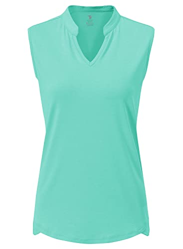 Image of BGOWATU Women's Golf Polo T-Shirts Sleeveless V Neck Collarless Tennis Shirts UV Protection Quick Dry Lightweight