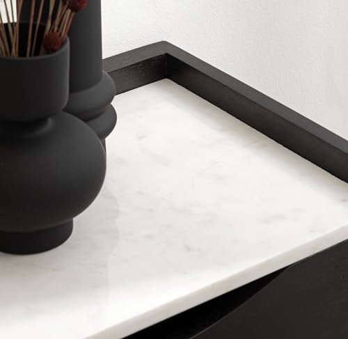 Kate and Laurel Kitt Modern Floating Shelf Side Table with Drawer; 12 x 18 x 7; Black and White; Decorative Marble and Wood Floating Nightstand with Pull Out Drawer and Cubby by Kate and Laurel - Image 4