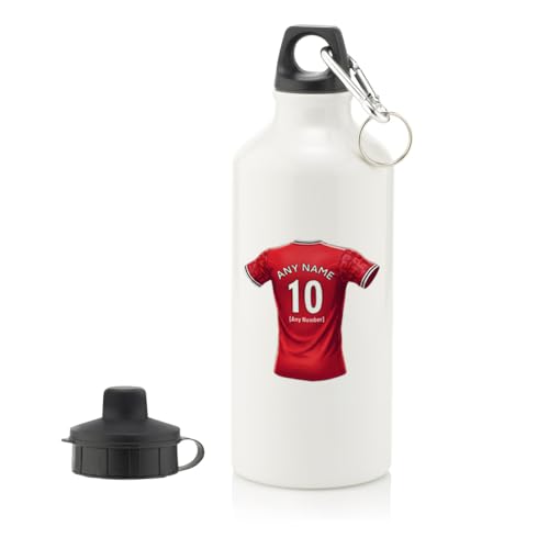 UNIGIFT Personalised Gift - United Fan 600 ml Water Bottle (Red Football Jersey Design) Custom Name Message - Manchester