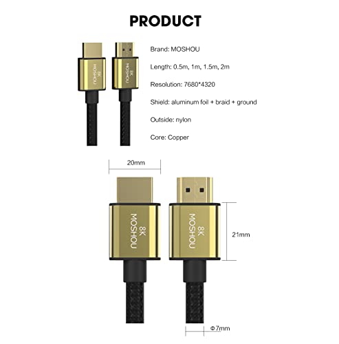 Cabo HDMI 2.1 SIKAI de ultra alta velocidade 8K 60 Hz, 4K 120 Hz, 3D Ultra HDR 48 Gbps HiFi eARC Dol