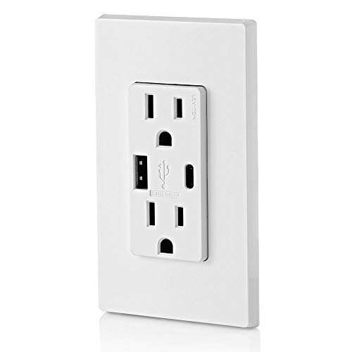Leviton T5633-W 15-Amp Type A & Type-C Usb Charger/Tamper Resistant Outlet, Not For Laptops, White #TOP3