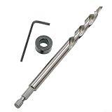 Punta da trapano a gradino da 9,5 mm con gambo esagonale da 1/4" per maschera tascabile, trapano pilota in acciaio HSS, per la lavorazione del legno, include chiave e anello di profondità (gambo