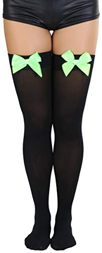 Image of ToBeInStyle Women's Opaque Long Thigh High Stockings w /Decorative Front Satin Bow