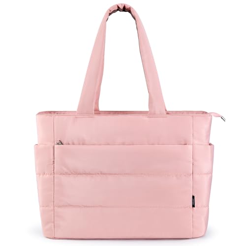 KALIDI Bolsa acolchoada Carryall, bolsa de ombro acolchoada para viagem, grande, antirespingos, zíper, casual, trabalho, academia feminina, Cinza, rosa, X-Large