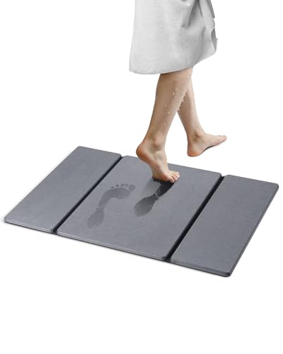 MOWETOO Alfombra Diatomita Baño - Plegable Alfombrilla Baño Secado Rápido 60x39 cm, Antideslizante Piedra Diatomita Bath Mat Hogar y Cocina Accesorios