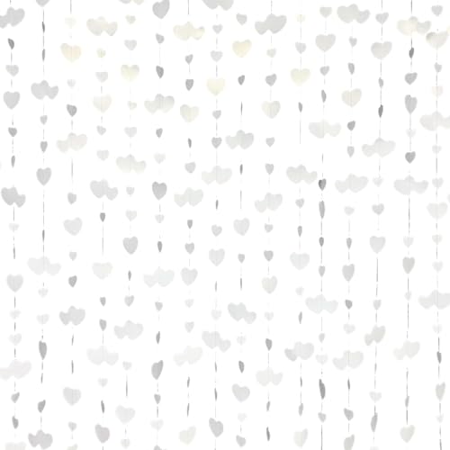 4 Stück 4m Hängenden Papier Girlande Weiß Deko, 16 cm Weiße Herz Girlande Deko,Weiße Herzgirlande, Weißes Herz-Girlande,für Hochzeit, Geburtstag, Brautparty Deko
