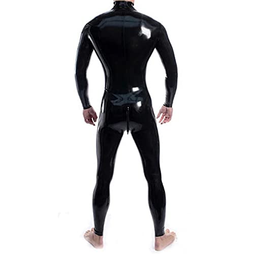 Aicc Stylists Men's Full Double Shoulders Zipper Body Design Sexy Latex Tight Jumpsuit Rubber Catsuit Clothing With Crotch Zip (Xxl), Black #TOP2