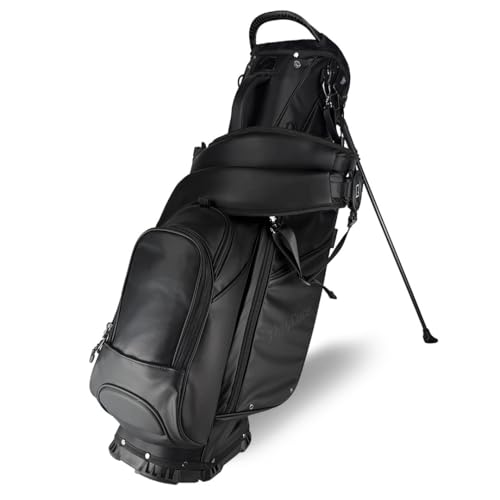CADDYDADDY Upgraded Lightweight Luxury Golf Stand Bag, Tour Grade Synthetic Leather w/ScratchGuard, 4 Way Full Length Dividers, 2 Cooler Pockets, Magnetic Felt-Lined Pocket | Black