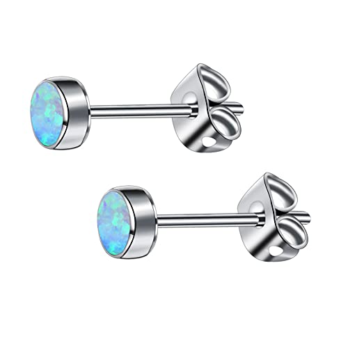 Solid Titanium Opal Women's Stud Earrings Men's Girls Earrings Hypoallergenic Earring With 4Mm Birthstone Earring Studs For Sensitive Ear Fashion Women's Jewelry (4Mm, Multi Green) #TOP5