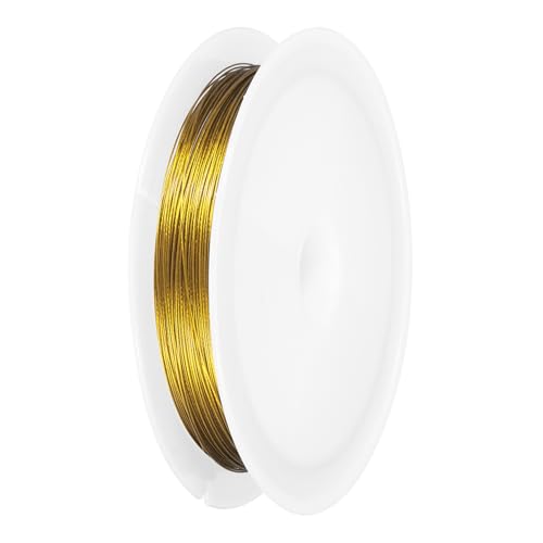 PATIKIL 66FT (20m) 0.012inch (0.3mm) 7-Strand Bead String Wire, Stainless Steel Nylon Coated Bead Cord Stringing Wire for Jewelry Bracelet Beading Making, Gold