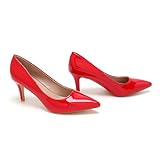 Womens Low Heels Court Shoes Ladies Pointed Toe Office Work Mid Heel Pumps Wedding Shoes for Women UK, Red Patent-6