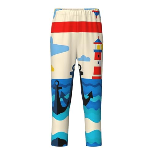 Pajama Pants Pajama Bottoms with Elastic Waistband Sleepwear Lounge Pants, Ocean Anchor Lighthouse