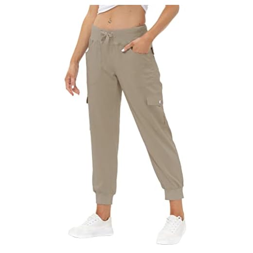 JINSHI Pantalons Femme Cargo Long Travail Pantalon Jogging Taille Haute avec Poches Kaki L