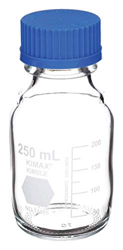 Kimble Chase 250 mL Reagent Bottle, Borosilicate Glass, White Graduations