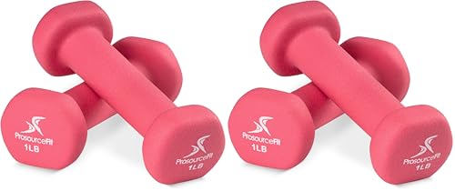 ProsourceFit Neoprene Dumbbell Coated for Non-Slip Grip, 1 lb (Pack of 2)