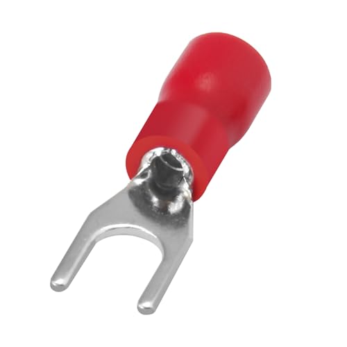 Heschen - Terminal en forma de horquilla de crimpado eléctrico para conectar cables aislado SV 1,25-3, tamaño del perno #4 para 0,5-1,5 mm² (22-16 AWG), rojo, paquete de 100 unidades