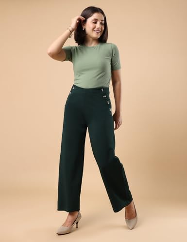 Image of FYLTR Women's Classic Wide Leg Trousers with Side Button-up Design | Mid-Rise | Trouser Pants for Women