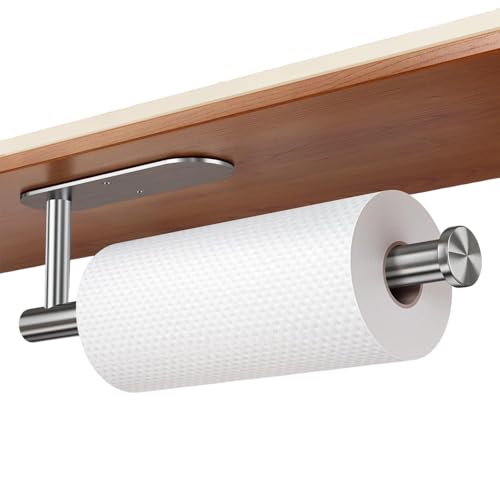 Sitara Kitchen Roll Holder, Self-Adhesive or Perforated Paper Towel Holder for Bathroom and Kitchen Accessories, Under Cupboard Kitchen Roll Holder, 304 Stainless Steel (Silver) - Image 9
