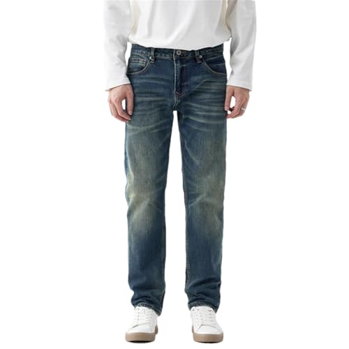 Men's Fashion Vintage Distressed Washed Jeans Loose Straight Slim Fit Jeans