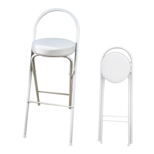 Moderner klappbarer Barhocker mit Rückenlehnen und Kunstleder-Rundsitz, höhenverstellbar, Küchentheke, Metallrahmen, keine Montage erforderlich