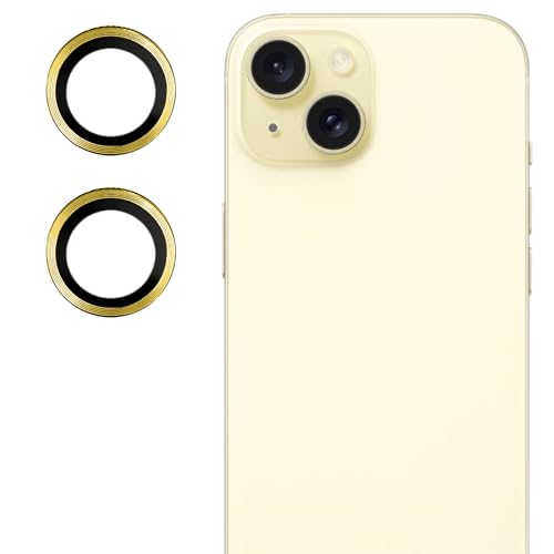 Image of Camera Lens Protector for Apple iPhone 15 | 9H Hardness, Full Coverage Camera Metal Ring Ultra-Thin /Clear - Yellow