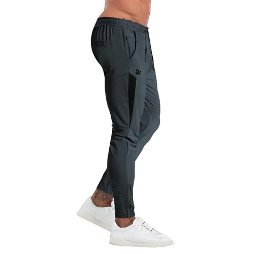 Image of BROKIG Mens Tapered Gym Joggers Pants Workout Sweat Pants | Athletic,Running,Hidden Zipper Pocket,Ankle Zip,Functional Breathable Mesh,Quick Dry,4-Way Stretch,Polyester Spandex Blend