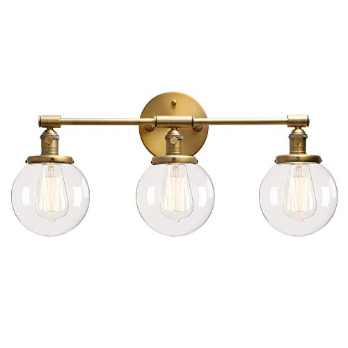 Applique murale vintage 3 lumières avec globes en verre transparent