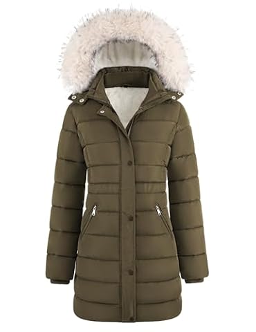 Yuson Girl Płaszcz damski zimowy długi elegancki zimowy kaptur mocny wiatroszczelny kurtka puchowa ocieplana ciepła parka płaszcz ciężki wiatr kurtka z kieszeniami na zamek błyskawiczny, zieleń