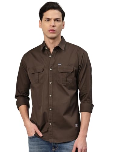Image of Majestic Man Men's Washed Cotton Twill Casual Shirt -| with Dual Flap Pockets - Slim Fit | Full Sleeve | Casual Wear | Trendy & Comfortable