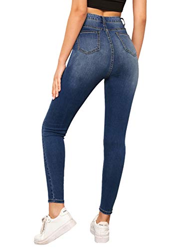 SweatyRocks Women's Casual Button High Rise Skinny Denim Jeans2