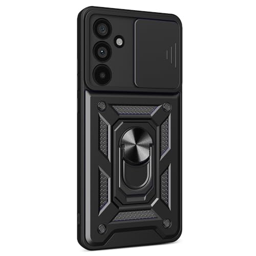 Image of Casodon Heavy Duty Back Case Cover for Samsung Galaxy M55 /M55s /F55 5G, Shockproof Samsung Galaxy M55 /M55s /F55 Back Cover, Ring Case with Kickstand and Camera Protection Shutter - Black