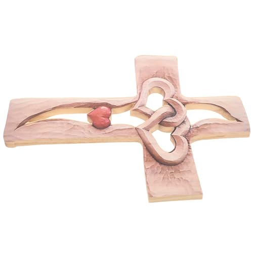 MAGICLULU Carved Wooden Cross Heart Adornment Rustic Decor for Wall Home Religious Cross Shape