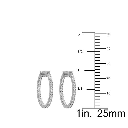 1 Carat Diamond Inside Out Round Hoop Earrings For Women In 14K White Gold (H-I, Si2-I1, Cttw) 25 Mm Screw Back By Privosa Fine Jewelry #TOP2