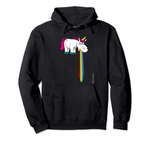 Süßes Einhorn kotzt im Strahl Regenbogen ein Lustiges Pullover Hoodie