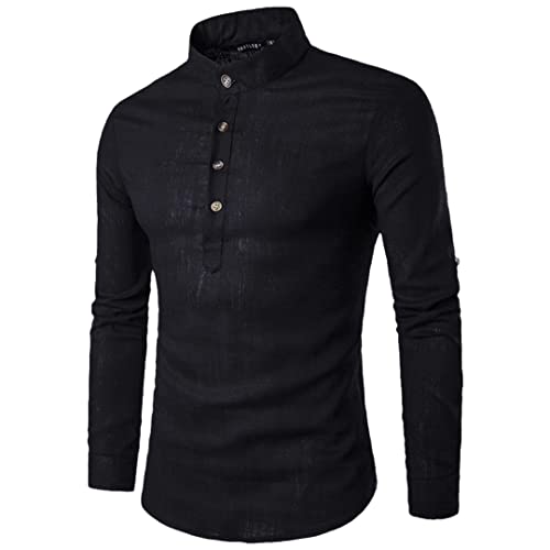 Chemise Henley noire homme coupe ajustée pour silhouette élancée S