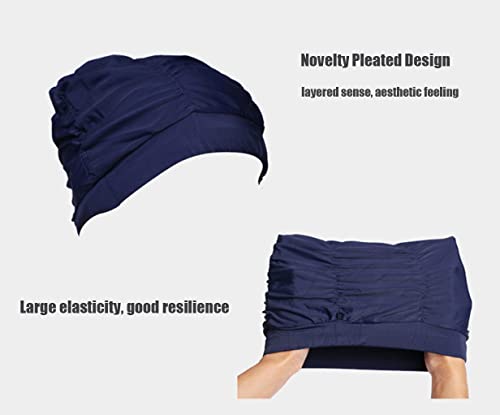 Fabric Swimming Cap Pleated Swimming Hat Women Swim Cap for Long Hair Elastic Turban Cancer Headwear Bathing Shower Cap for Swim Pool Beach Spa Travel Holiday - Image 3