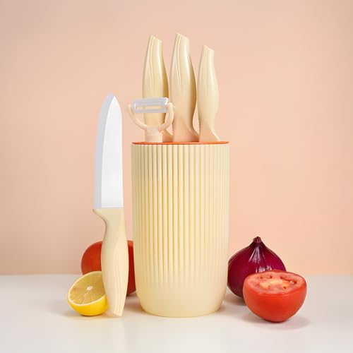 Couteau Cuisine Ceramique, Bloc de Couteaux de Cuisine 5 Pièces, Pratique, Ultra-Léger, Pointu et...