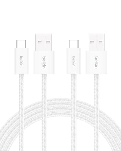 Image of Belkin USB A to USB C Cable 2-Pack, 6.6ft, 15W, iPhone Charger Cord, Soft, Braided, Flexible for iPhone 17 & 16, Galaxy S26, Pixel 10, iPad Pro, Airpods Pro, Switch & More - White