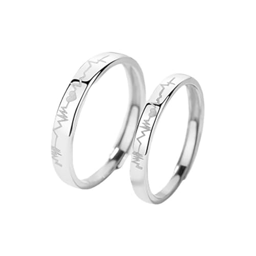 Alliance Argent 925 Couple Réglable bague de mariage électrocardiogramme bijoux amoureux