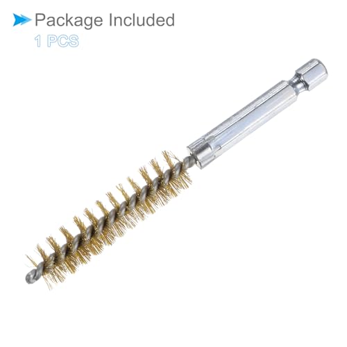 Image of Bore Brush, 12mm Dia 4 Inch Length, Brass Cleaning Wire Brushes with 1 /4 Inch Hex Shank - (Applications: for Power Drill, Die Grinder)