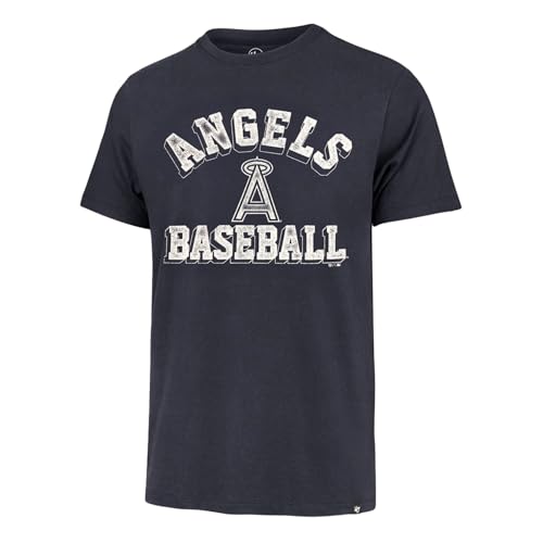 47 Brand MLB Men's Unmatched Franklin Cooperstown Team Color Arched Wordmark Primary Logo Short Sleeve Baseball T-Shirt - Los Angeles Angels - Navy - X-Large
