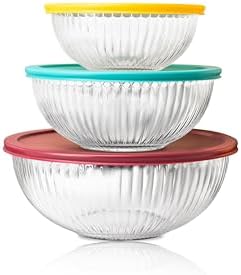 Sculpted 3 Pack Glass Mixing Bowls (1.1 QT, 2.1 QT, 3.7 QT) – Borosilicate Glass Bowls with Airtight BPA-Free Lids, Nesting Bowls for Baking and Prepping Food, Oven, Freezer & Microwave Safe - Thumbnail 3
