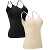 Shapewear Compression Camisoles for Women, Tummy Control Tank Top 2-Pack | Black&Nude, medium compression for a shaping,No rolling or shifting ，Lightweight, breathable for daily wear and layering