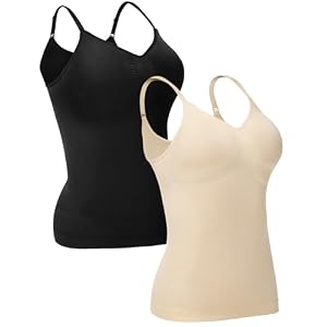 Shapewear Compression Camisoles for Women, Tummy Control Tank Top 2-Pack | Black&Nude, medium compression for a shaping,No rolling or shifting ，Lightweight, breathable for daily wear and layering