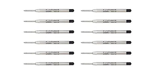Parker Quink Flow Ink Refill for Ball Point Pens, Medium Point - Black (Pack of 12)