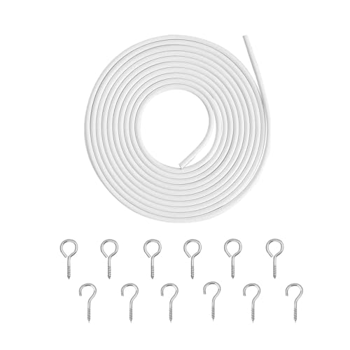 Plastic Coated Window Curtain Wire Picture Hanging Wire with 12 Pairs of Screw Eyes and Hooks