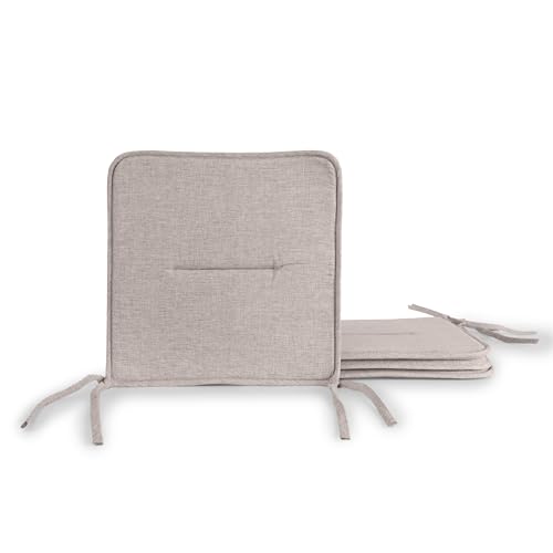 BESCH Pack 4 Cojines para Silla Usos Interior y Exterior 37x37x3cm Extra Suave Tejido Lino - Cojin de Asiento Decorativo de Poliéster Lavable Cómodos Acolchados (Beige Oscuro)
