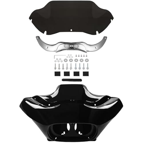 TCMT Black Painted Motorcycle Inner & Outer Fairings 9.5'' Windshield with Chrome Iron Trim Fit For Harley Road Glide 1998-2013