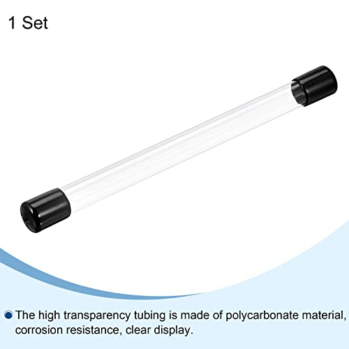 Image of PATIKIL Clear Rigid Tube Round Plastic Tubing with Black Rubber Caps Polycarbonate Water Pipe, 305mm / 12 Inch Length, 13mmx14mm /0.51 inchx0.55 inch, 1 Set